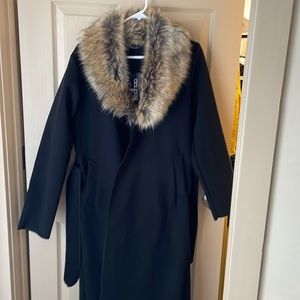 Boohoo Nelly Faux Fur Collar Wrap Coat Black One Size
